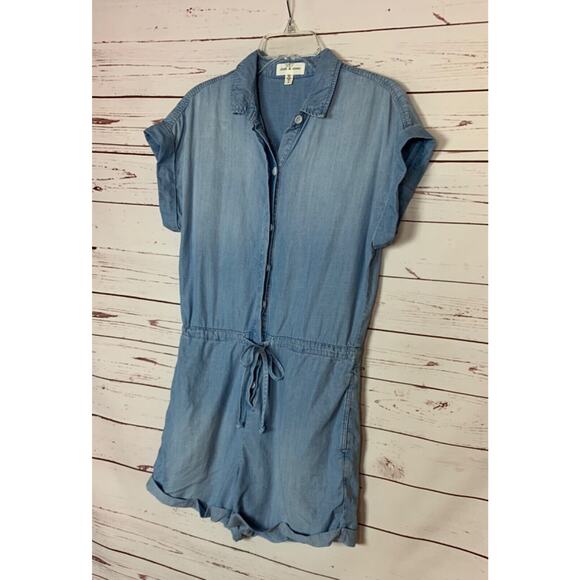 Cloth & Stone Anthropologie Women's S Small Blue Chambray Tencel Shorts Romper - Picture 6 of 12